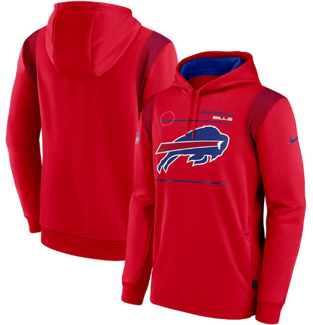 Men's Buffalo Bills 2021 Red Sideline Logo Performance Pullover Hoodie Men's Buffalo Bills 2021 Red Sideline Logo Performance Pullover Hoodie